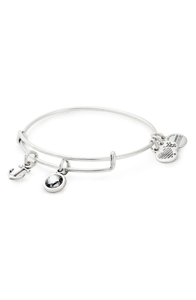 Alex And Ani Strength Adjustable Wire Bangle In Silver