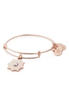 Alex And Ani Water Lily Adjustable Wire Bangle In Rose Gold