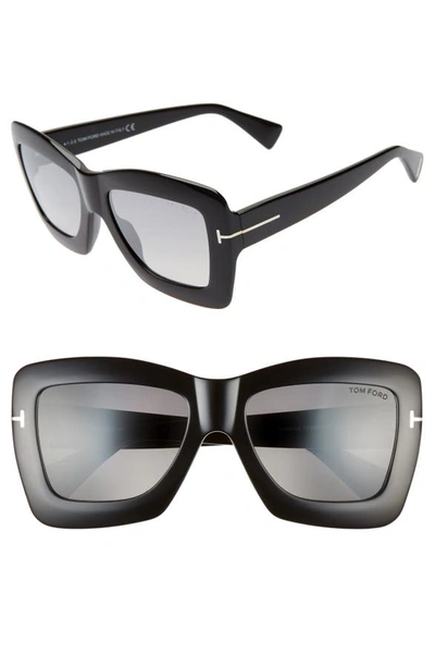 Tom Ford Hutton 55mm Rectangular Sunglasses - Black/ Smoke Mirror In Shiny Black/smoke Mirror