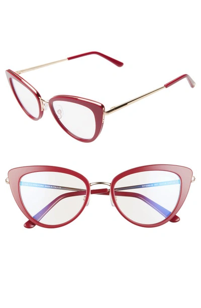 Tom Ford 53mm Cat Eye Blue Light Blocking Glasses In Burgundy/ Gold