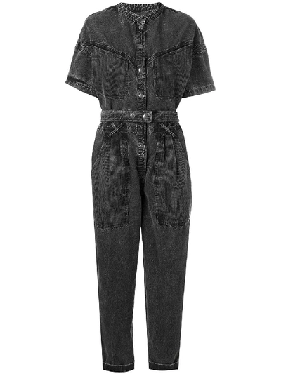 Isabel Marant Tundra Mesh-paneled Denim Jumpsuit In  Black