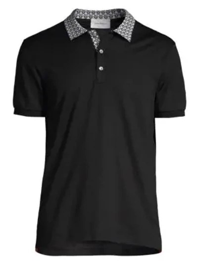 Ferragamo Solid Gancini Collar Polo In Black