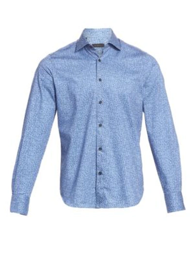 Saks Fifth Avenue Collection Dot Cotton Sport Shirt In Dark Blue