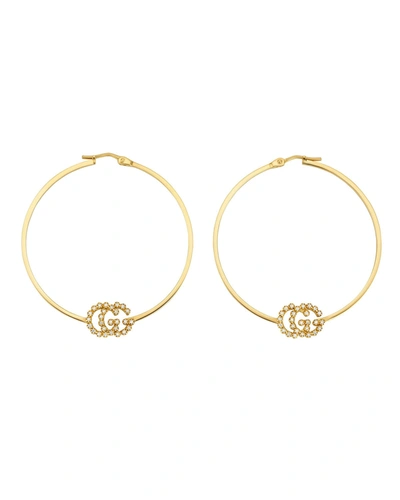 Gucci Men's Running Gg 18k Yellow Gold & Diamond Logo Hoop Earrings In Yg