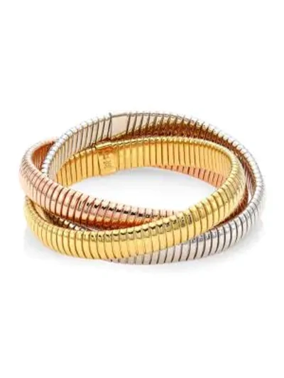 Alberto Milani Via Bagutta 18k Yellow, White & Rose Gold Ribbed Bangle Bracelet/0.40"