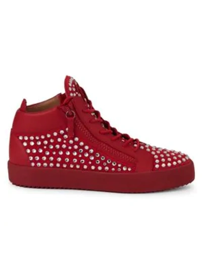 Giuseppe Zanotti Studded Leather & Suede Mid-top Sneakers In Red