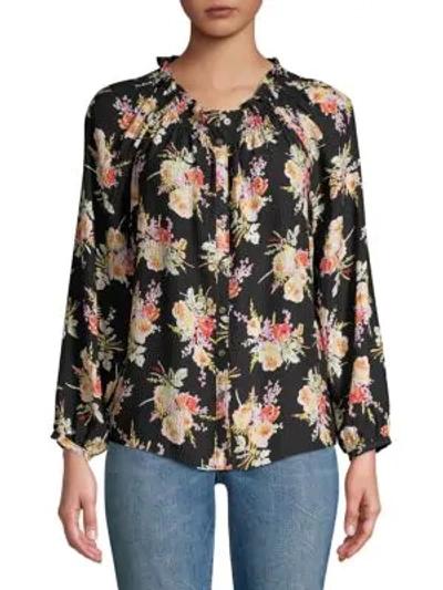 Rebecca Taylor Silk Floral Blouse In Black Combo