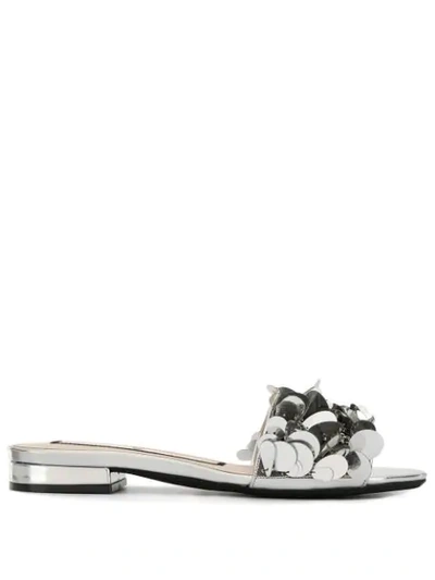 N°21 Sequinned Flat Sandals In Silver