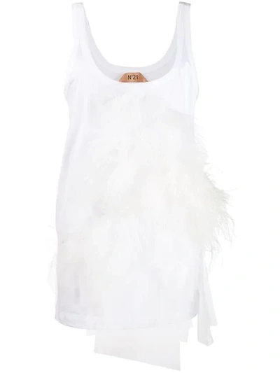 N°21 Feather Embellished Tank Top In White