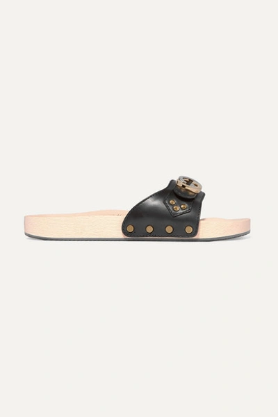 Gucci Leather Slide Sandal With Interlocking G In Black Leather