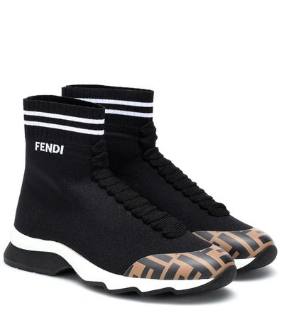 Fendi Rocko Logo-print Sock Trainers In Black