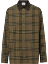 Burberry Contrast Collar Vintage Check Cotton Shirt In Green