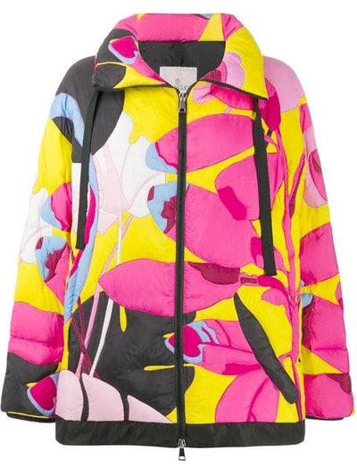 Moncler Hooded Printed Shell Down Jacket In Pink
