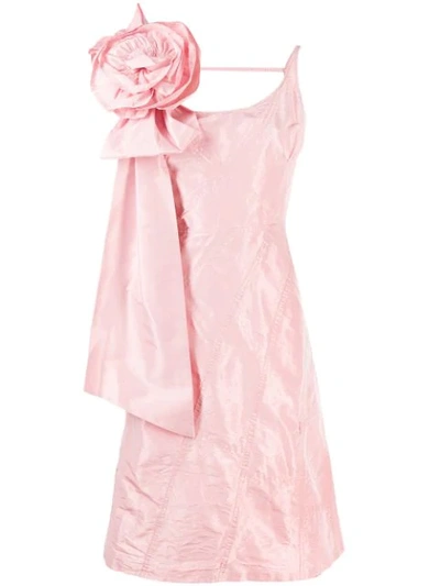 Miu Miu Distressed Asymmetric Silk Dress In Pink