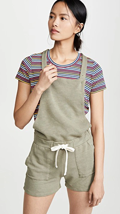 Monrow Patch Pocket Dungarees In Green Tea