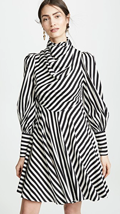 Zimmermann Zippy Cowl Short Dress In Black Stripe