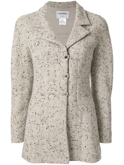 Pre-owned Chanel Tweed Long Sleeve Jacket In Grey
