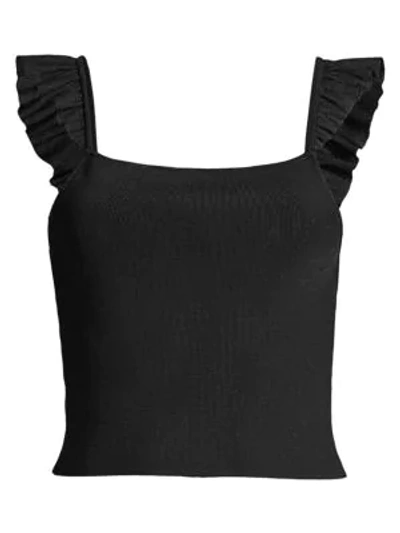 Alice And Olivia Women's Marg Ruffle-strap Crop Top In Black