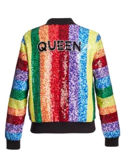 Alice And Olivia Queen Sequin Rainbow Bomber Jacket In Multi