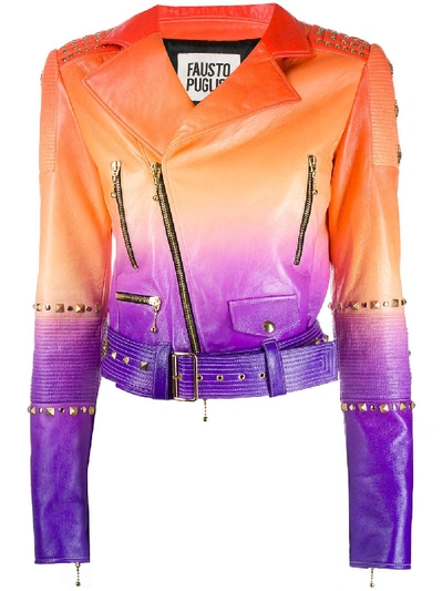 Fausto Puglisi Tie Dye Printed Leather Jacket In Orange