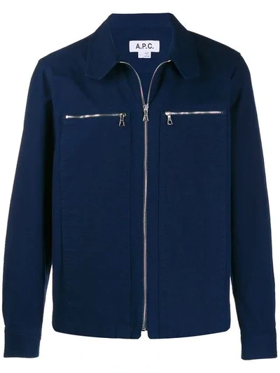 Apc Shirt Jacket With Front Zip In Blue