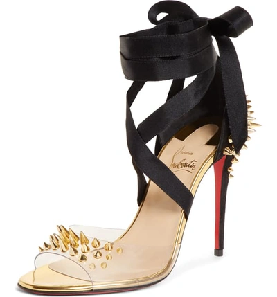 Christian Louboutin Barbarissima Spike Ankle Strap Sandal In Gold/ Black