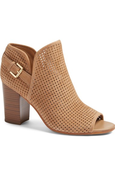 Sam Edelman Easton Perforated Open Toe Bootie In Golden Caramel Suede ...