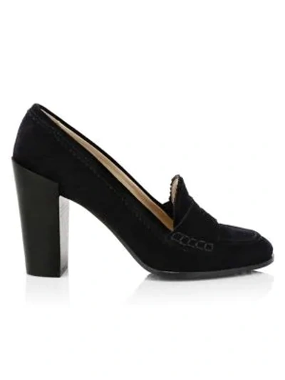 Tod's Block-heel Suede Loafers In Black