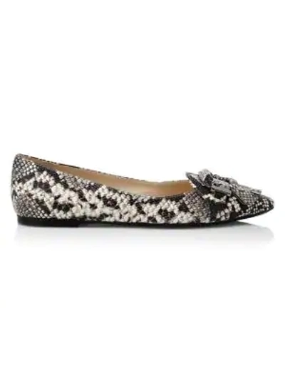 Tod's Gommino Double T Snakeskin-embossed Leather Driving Loafers In Roccia