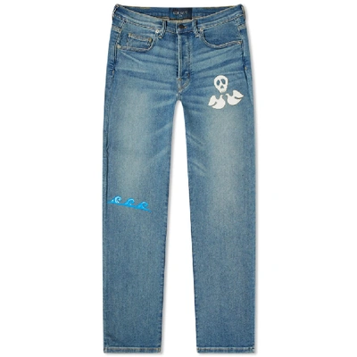 Lost Daze Straight Leg Skull Doves Painted Jean In Blue