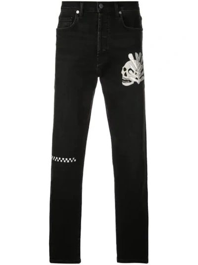 Lost Daze Skull Leaf Jeans In Black