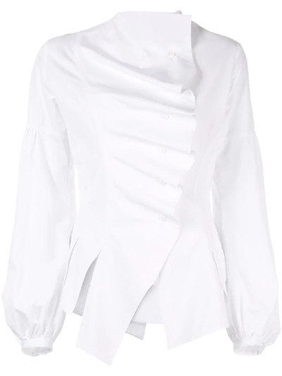 Aganovich Front Ruffles Asymmetric Shirt - White