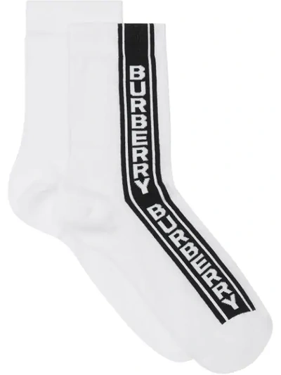 Burberry Logo Stripe Intarsia Cotton Blend Socks - White