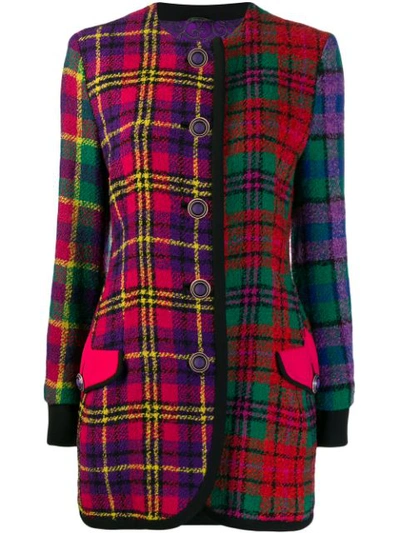 Pre-owned Versace 90's Mixed Tartan Jacket In Red
