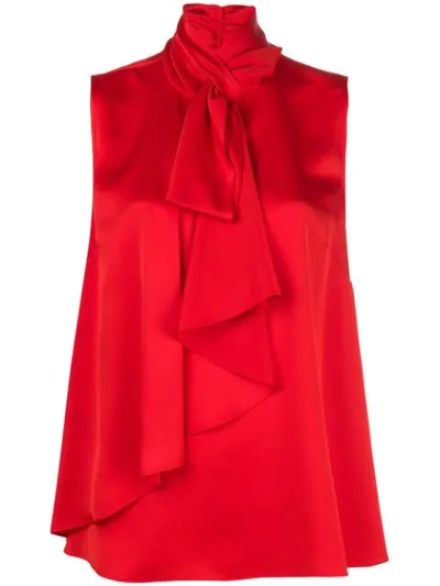 Alexander Mcqueen Draped Crepe De Chine Tank Top In Red