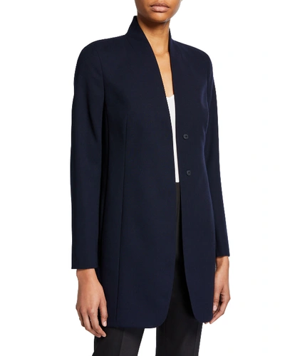 Akris Stretch Wool Collarless Blazer Jacket In Navy