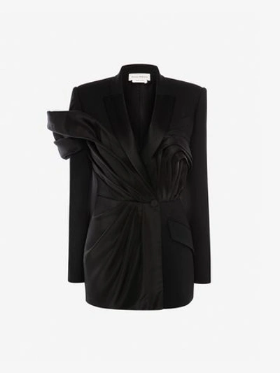 Alexander Mcqueen Silk Ruffled Evening Blazer In Black