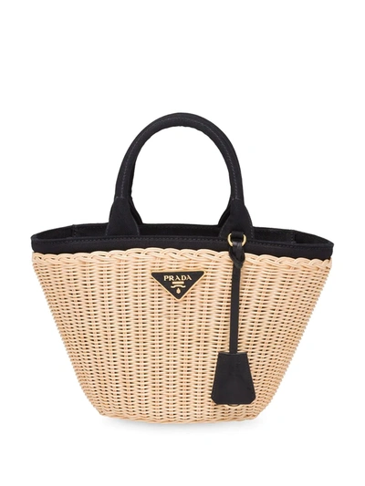 Prada Woven Tote Bag In Neutrals