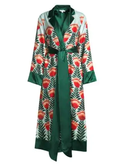 Oscar De La Renta Long Silk Robe In Multi