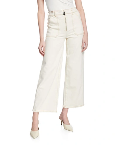 Atelier Notify Malia High-rise Cropped Wide-leg Jeans In Off White
