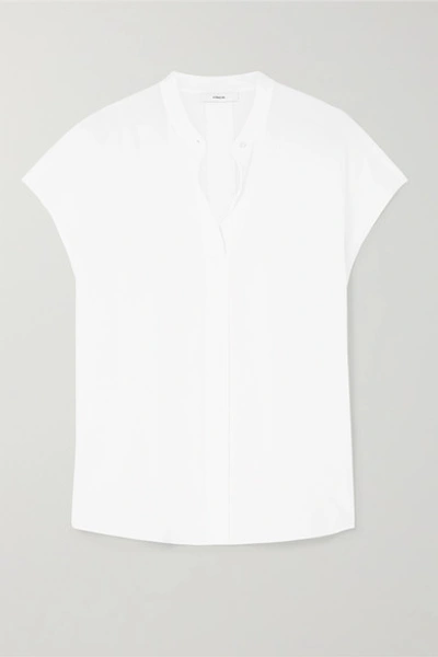Vince Cap-sleeve Back-slit Button-front Silk Blouse In White