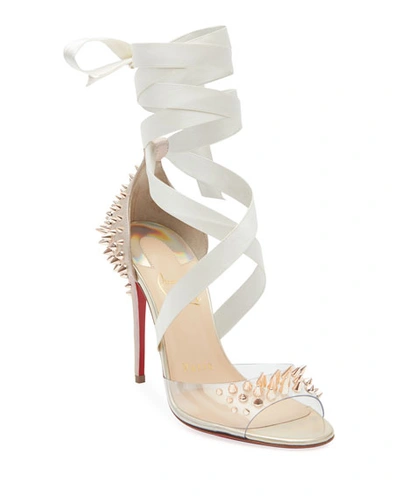 Christian Louboutin Barbarissima Red Sole Sandals In Silver