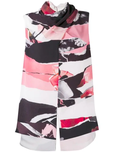 Alexander Mcqueen Sleeveless Rose-print Crepe De Chine Blouse In White