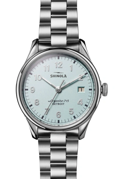 Shinola The Vinton Bracelet Watch, 38mm In Silver/ Pale Blue/ Silver