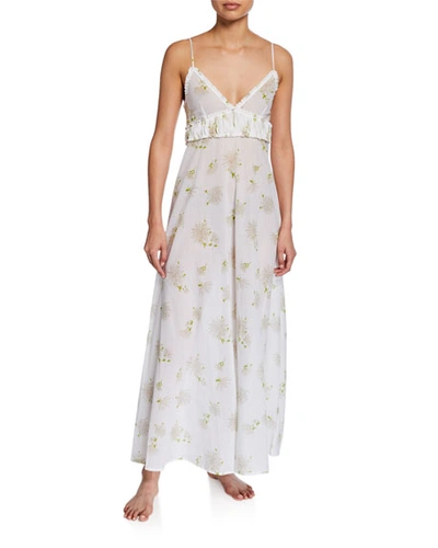 La Costa Del Algodon Florine Floral-pattern Long Nightgown In White/gold
