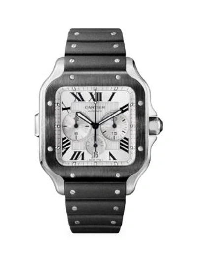 Cartier Santos De  Extra-large Two-tone Stainless Steel Two-strap Chronograph Watch In Black