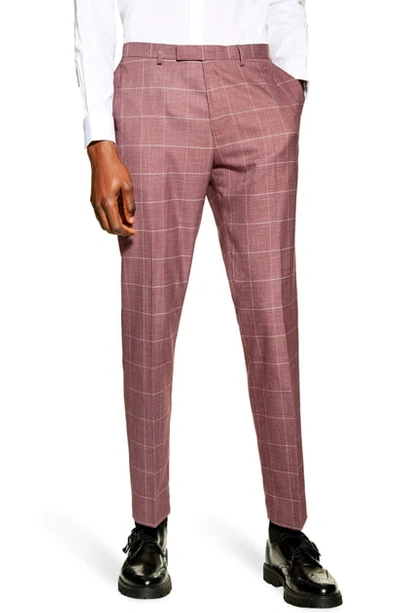 Topman Slim Fit Windowpane Suit Dress Pants In Pink