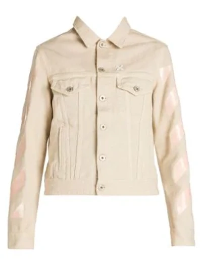 Off-white Logo Stripe Denim Jacket In Cream