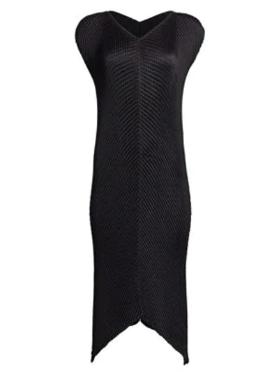 Issey Miyake Glow Pleats Sleeveless Shift Dress In Black