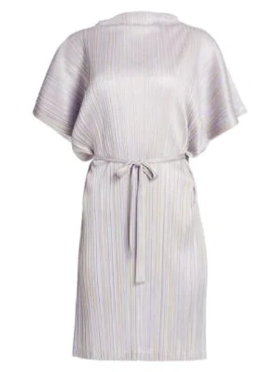 Issey Miyake Shiny Stripes Short Sleeve Dress In Lilac